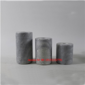 Cylinder Shape Grey Marble Stone Candlestick Holders Set Of 3
