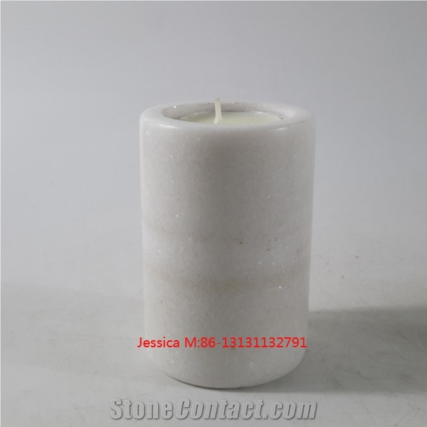 Cylinder Vases White Marble Stone Tealight Candle Holders From