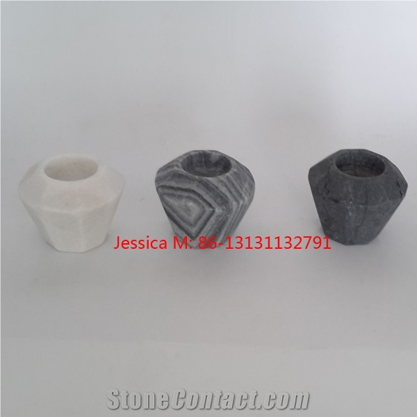 Geometric Marble Stone Candle Holders