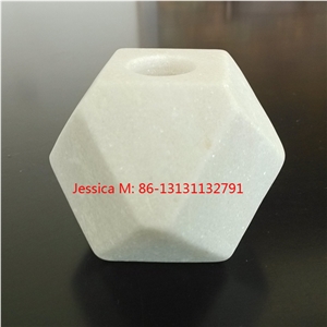 Geometric White Marble Candle Holders