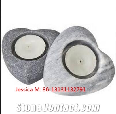 Grey Marble Stone Heart Tealight Holder