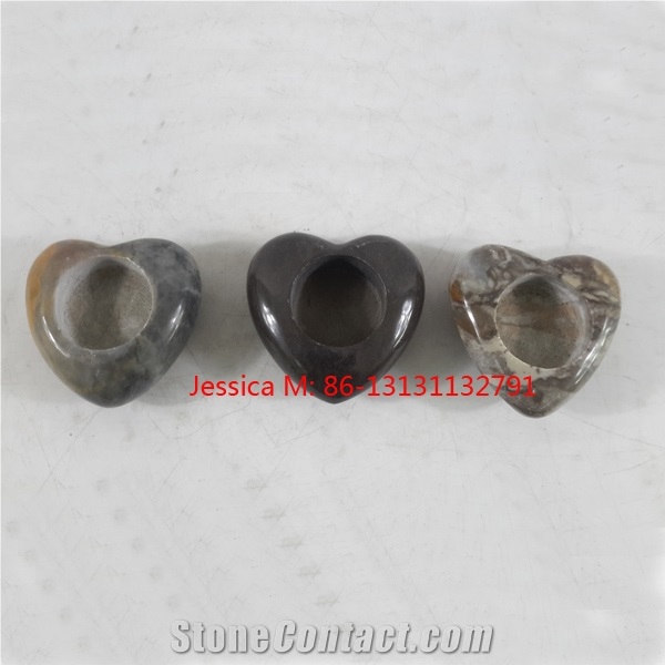 Marble Stone Heart Shaped Tea Light Candle Holder