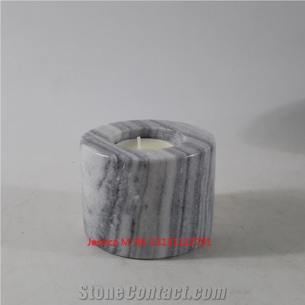 Natural White with Grey Veins Tealight Marble Candle Holders