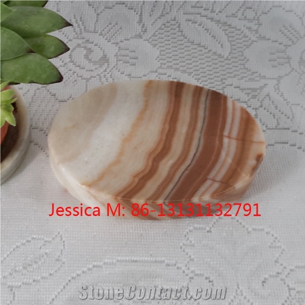 Oval Shape Brown Marble Soap Dish