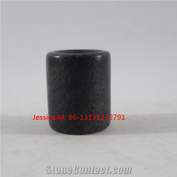 Pillar Shape Black Marble Candle Holder