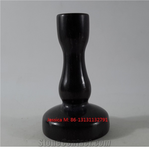 Pillar Shape Black Marble Candlesticks Holders /Black Stone Pillar Holders
