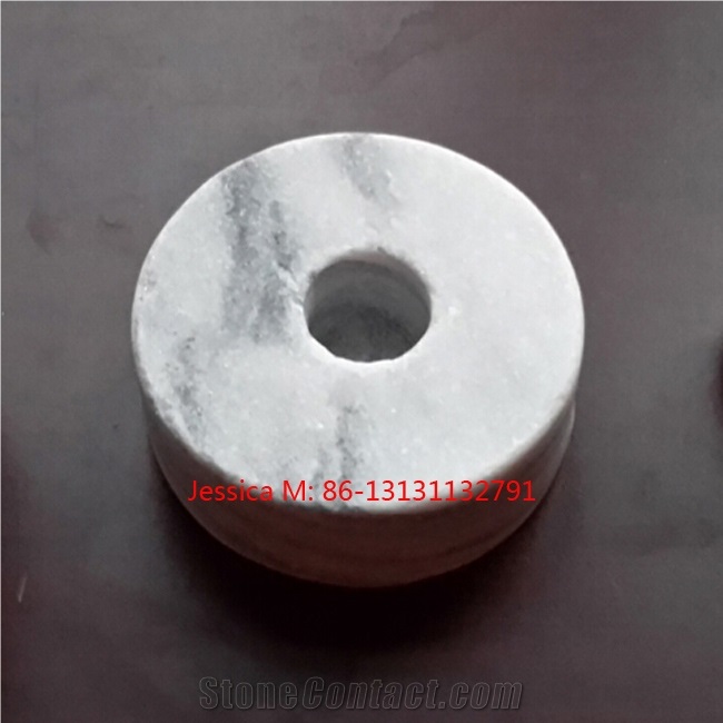 Round Cylinder Shape White Marble Candlestick Holders