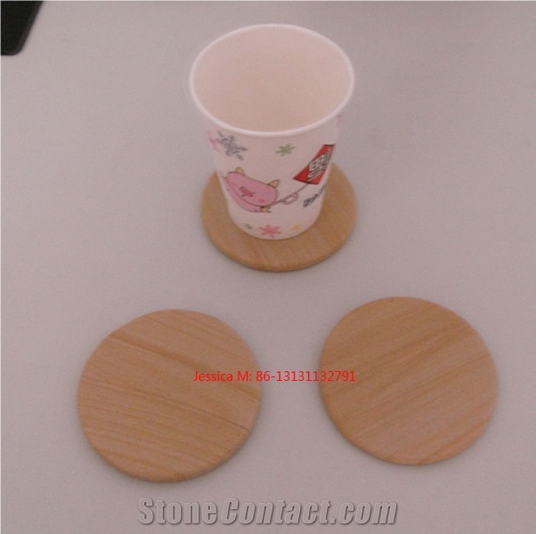 Round Yellow Sandstone Coasters with Unique Patterns