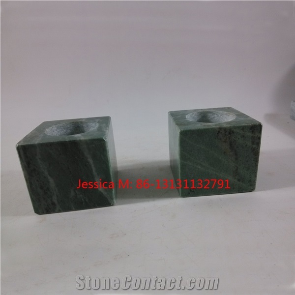 Square Shape Green Marble Tealight Candle Holders