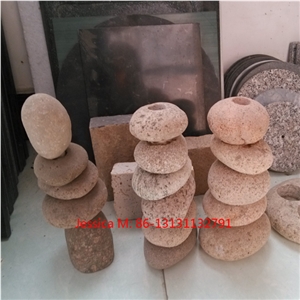 Stacked Stone Tea Light Holder /5 River Rocks Stacked Candle Holders