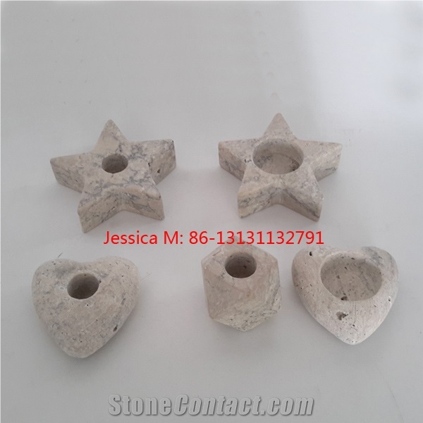 Star Shape Travertine Candle Holder / Heart Shape Travertine Candle Holder / Geometric Shape Travertine Candle Holders