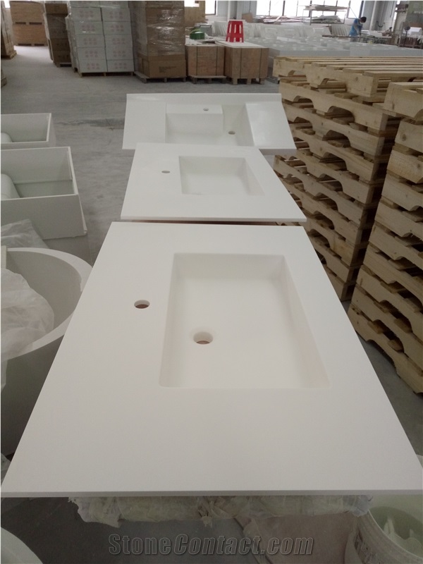 Custom Acrylic Solid Surface Cabinet Vanity Top with Cnc Carve