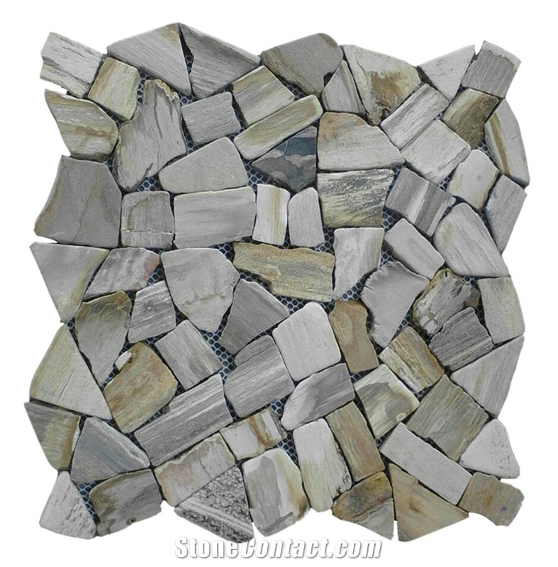 Indonesia Fossil Stone Mosaic Walling Tiles, Indonesia Fossil Brown Stones Chipped Mosaic, Indonesia Fossil Beige Chipped Mosaic Walling Tiles