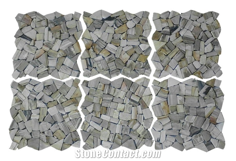 Indonesia Petrified Wood Stone Mosaic, Petrified Wood Wall Mosaic, Pearl Shell Mosaic
