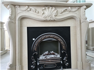 Carved Marble Fireplace, Beige Marble Fireplace