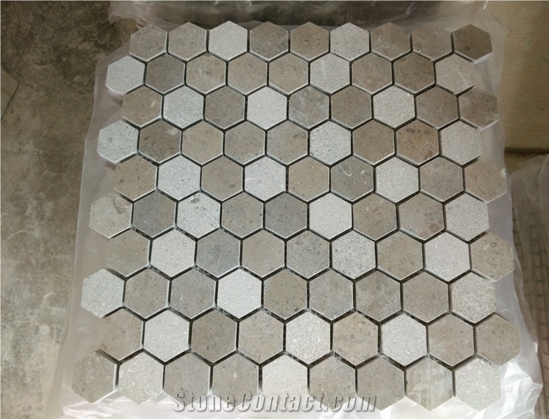 Jura Grey Hexagon Mosaic,Jura Grey Limestone Mosaic Sheet,Germany Gray