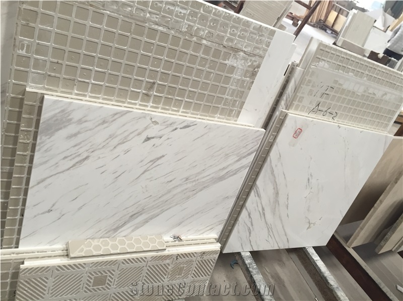 Volakas Composited Tiles, White Marble Composited with Ceramic Tiles, Laminated White Marble Tiles