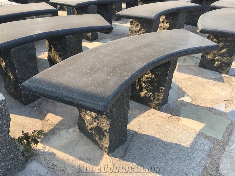 Black Granite Polished Garden Stone Curved Bench and Table , Outdoor Natural Stone Bench ,Exterior Garden Furniture