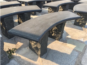 Black Granite Polished Garden Stone Curved Bench and Table , Outdoor Natural Stone Bench ,Exterior Garden Furniture