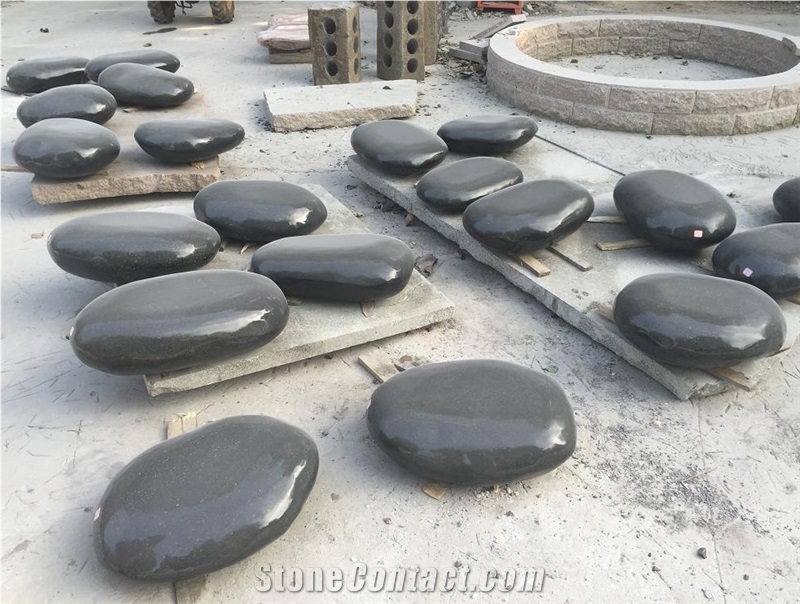 Black Polished Landscaping Pebble Stone in Garden Decoration ,Flat Polished Pebble Stone