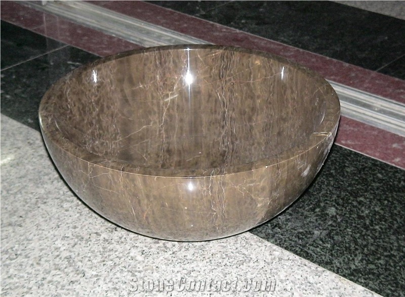 Marble Bathroom Bowl , Brown Marble Water Basin
