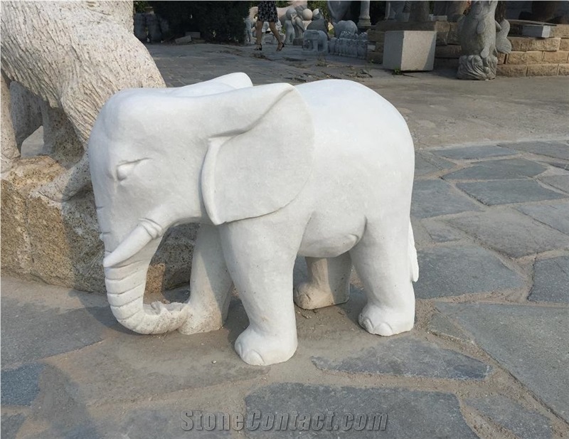 Marble Hand Carved Stone Animals , Stone Elephant , White Marble Hand Carved Elephant