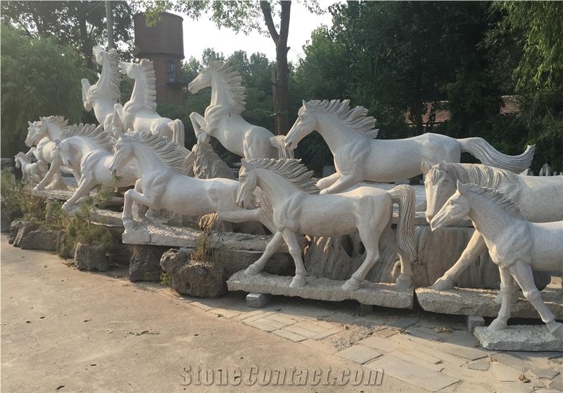 Outdoor Large Hand Craved Stone Animals , Stone Horse