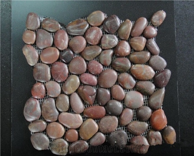 Red Pebble Polished Mosaic Tiles in Wall Stone , Paving in Kitchen , Bathroom ,Tumbled Mosaic