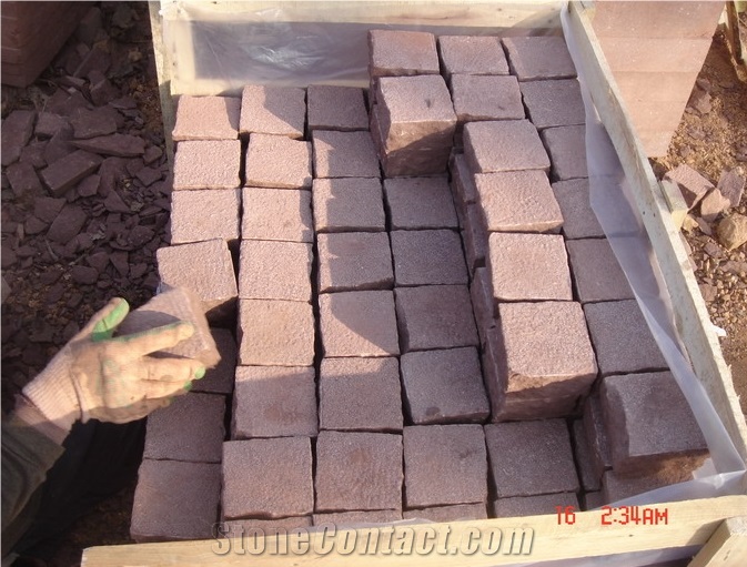 Red Sandstone Cube Stone in Plaza, Paving Stone