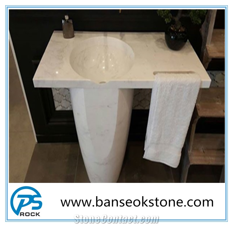 China Top Quality Nature White Marble Bathroom Round Sink