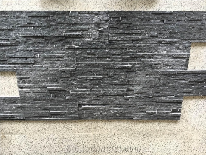 100% Natural Black Quartzite Cultured Stone Black Quartzite Stone Veneer Pure Black Wall Cladding Stone Outdoor Decorate Cultural Stone China Culture Stone