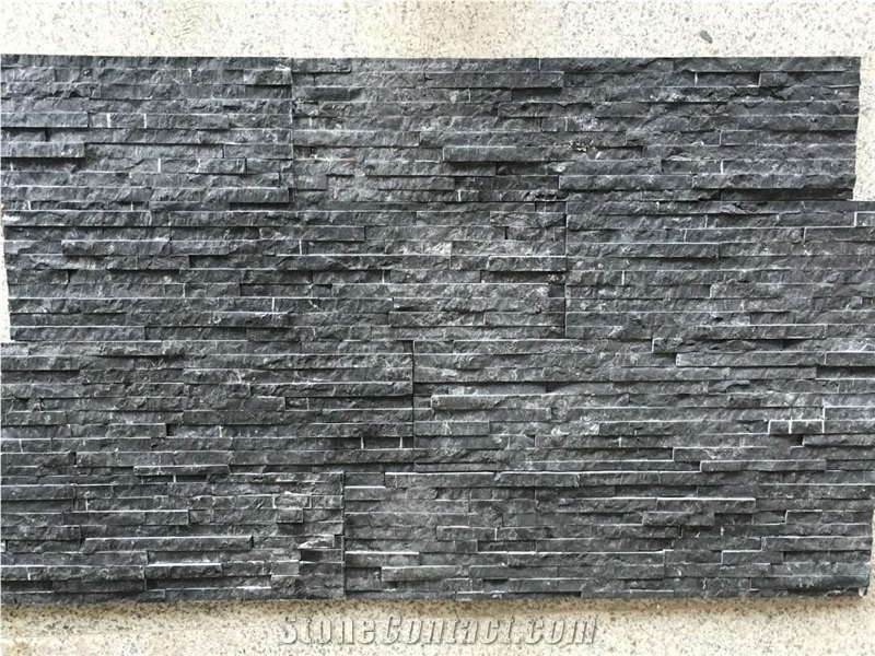 100% Natural Black Quartzite Cultured Stone Black Quartzite Stone Veneer Pure Black Wall Cladding Stone Outdoor Decorate Cultural Stone China Culture Stone