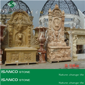 Beige Marble Outdoor Rolling Sphere Fountains, Exterior Landscaping Stone Water Fountain, Garden Water Features, Sculptured Fountains, Wall Mounted Fountains