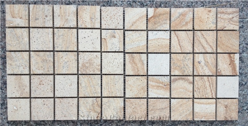 Beige Slate Mosaic Sandstone ,Sandstone Mosaic Paving,Mosaic Walkway Paving Sandstone,Mosaic Stone