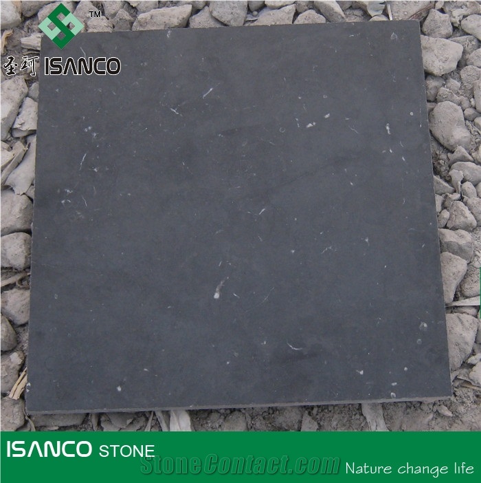 China Original Black Limestone Flooring Honed Limestone Tiles Most Black Limestone Slabs Cut to Size Limestone Floor Tiles Hotselling Limestone Covering Unpolished Surface