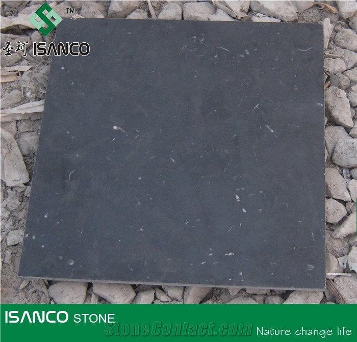 China Original Black Limestone Flooring Honed Limestone Tiles Most Black Limestone Slabs Cut to Size Limestone Floor Tiles Hotselling Limestone Covering Unpolished Surface