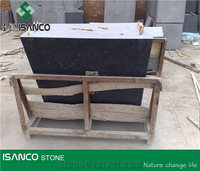 China Produced Black Limestone Floor Covering Honed Surface Limestone Floor Tiles Matte Limestone Slabs Shandong Black Limestone Wall Covering Limestone Versailles Pattern from Our Own Factory