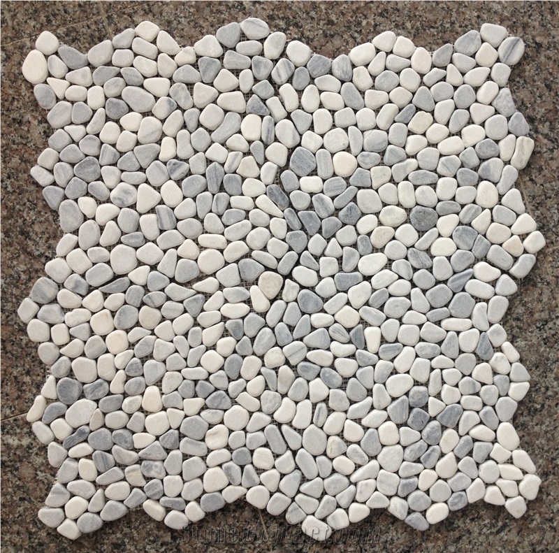 Cloud Grey Marble Pebble Mosaic, Outside Decorate Walkway Grey Marble Pebble