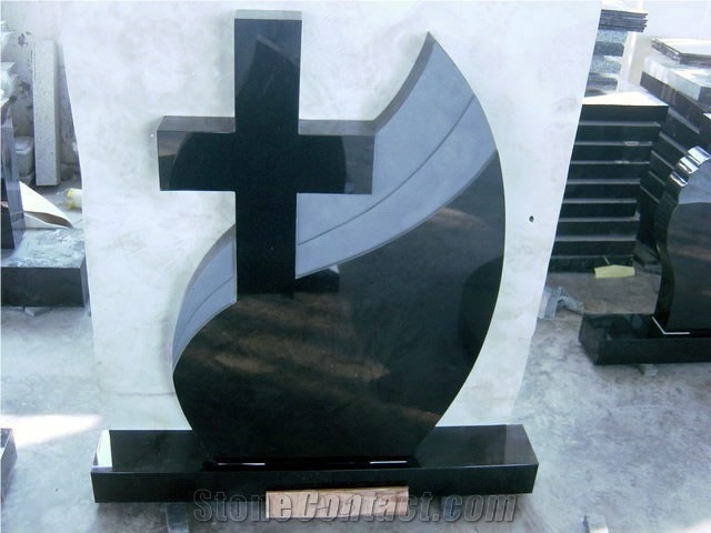 European Style and Absolute Black Granite Material Tombstone and Monument
