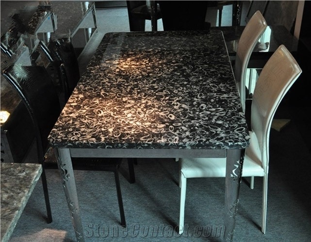 Fossil Black Marble Table, Seashell Flower Marble Tiles, China Sea Shell Black Marble Slab, Peacock Eye Black Marbleslabs & Tiles
