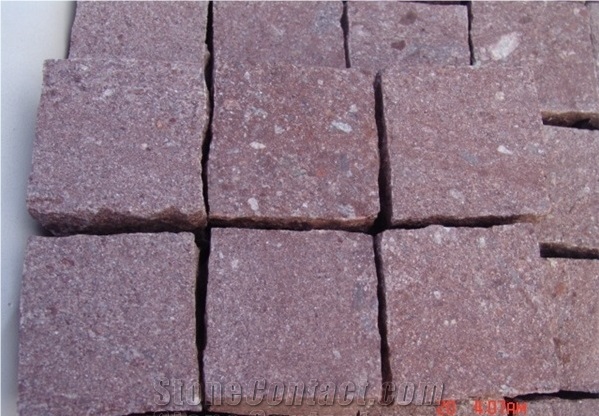 Natural Finish Red Porphyry Cubestone,Red Granite Walkway Pavers,Road Granite Paving Stone