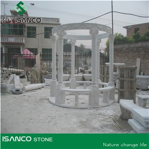 Natural White Marble Sculptured Garden Gazebos & Pavilions, Column Gazebo,Garden Gazebo with Iron Top,Western Style Gazebo,Marble Carved Gazebo,Sculptured Garden Gazebo, Landscaping Stones