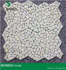 Quartzite Verde Pebble Mosaic Green Quartz Stone Mosaic Tumbled Mosaic for Indoor Flooring Mosaic Pattern Floor Mosaic Meshed Mosaic Tiles