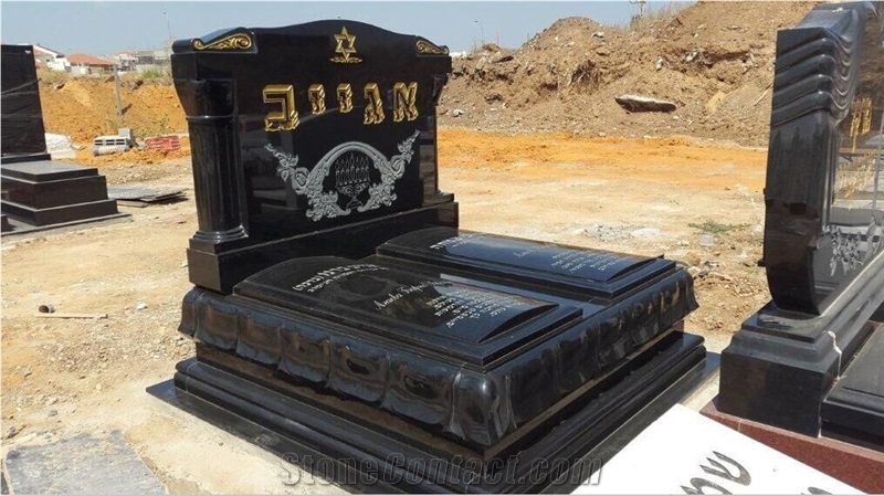 Russia Popular Style Granite Tombstone Cross Monument China Black Custom Engraved Granite Tombstone Absolute Black Western Style Monuments Pure Black Customized Tombstones