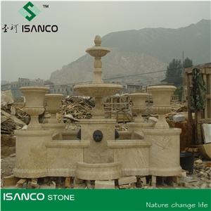 Sculptured Fountains,Garden Fountains, Brown Marble Fountains, Hand Carved Marble Fountain with Pool Border