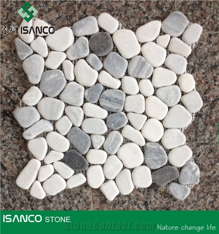 Shandong Produced Dark Cloud Marble Pebble Mosaic Light Grey Marble Tumbled Mosaic Marble Floor Mosaic Cheap Cobble Mosaic Pattern Composited Marble Mosaic for Indoor Decoration