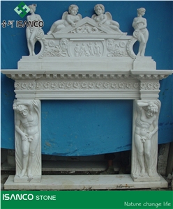 White Marble Sculptured Fireplace Custom Fireplace Decorating Hand Carved Fireplace Cover Handcarved Fireplace Modern Style Fireplace for Inner Decoration
