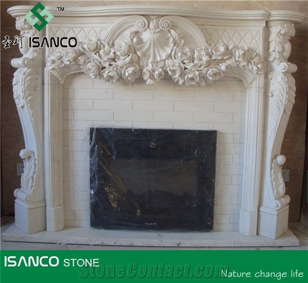 White Marble Sculptured Fireplace Custom Fireplace Decorating Hand