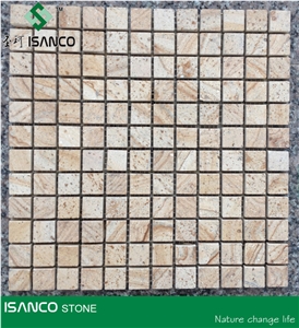 Yellow Sandstone Pebble Mosaic Wood Sandstone Wall Mosaic Wooden Sandstone Mosaic Pattern Tumbled Mosaic Cobble Stone Floor Mosaic for Interior Flooring and Wall Covering