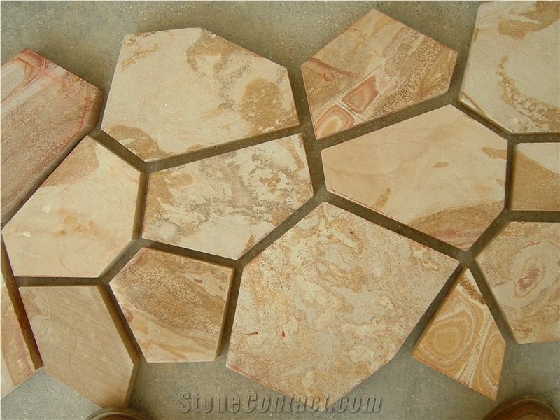 Yellow Wood Grain Sandstone Cube Stone, China Beige Sandstone Floor Covering, Sandstone Floor Pavers & Cobble Stone